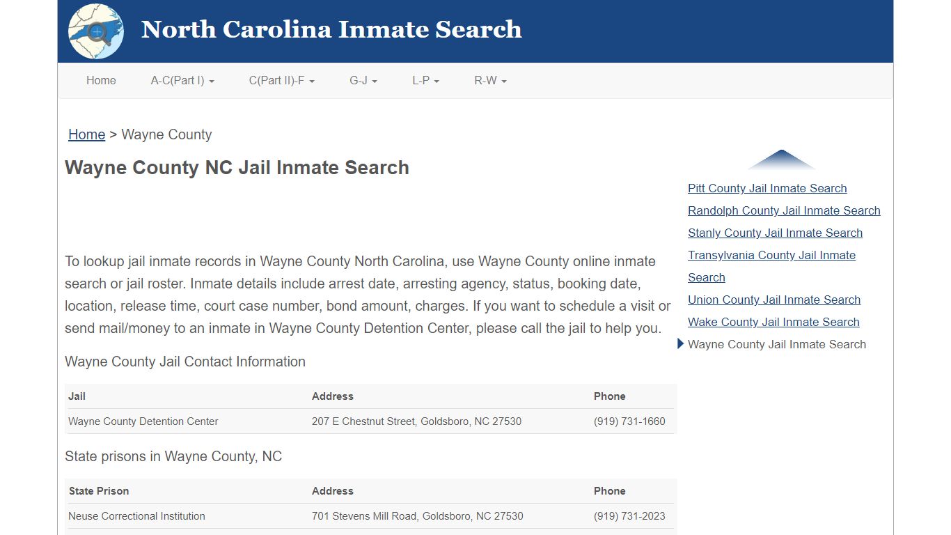 Wayne County NC Jail Inmate Search
